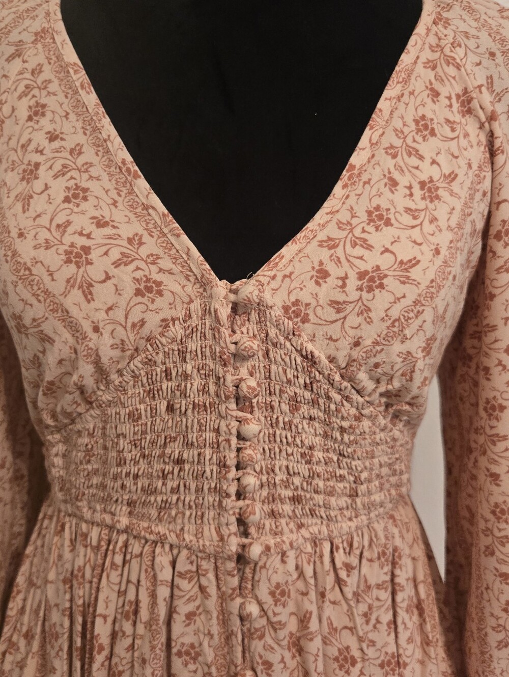 In Loom Dahlia Flowy Rayon Maxi Dress Smocked Long Sleeves Womens Size S - Picture 4 of 12